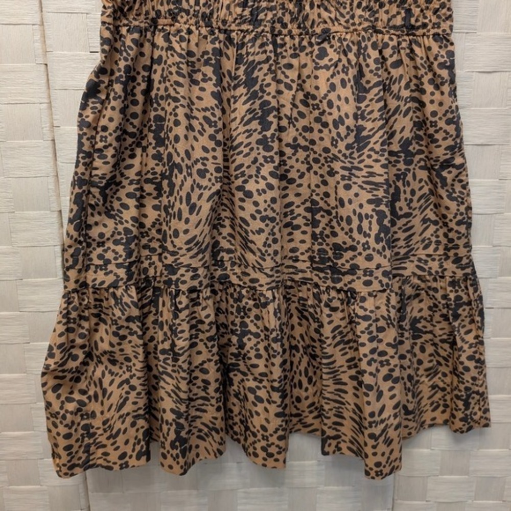 By Anthropologie Leopard Print Smocked Waist Tiered Ruffle Mini Dress Brown Sz M - Picture 8 of 14